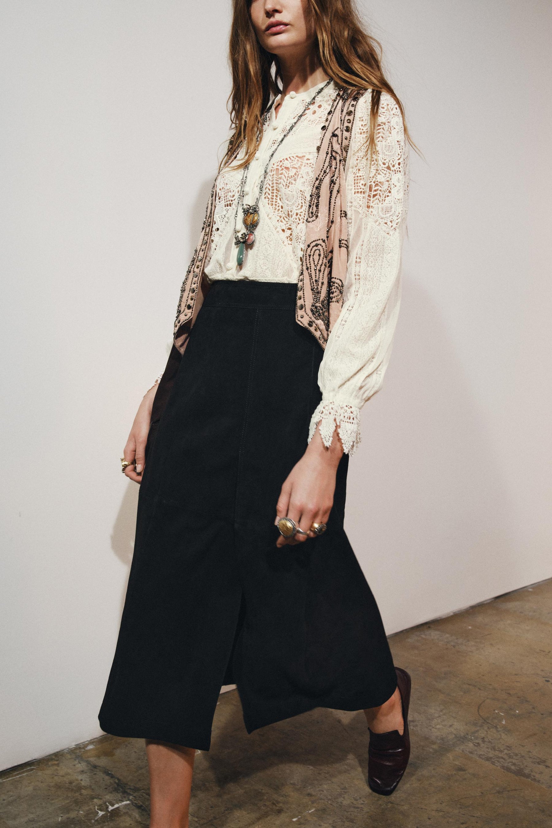 Suede Leather Cape Skirt