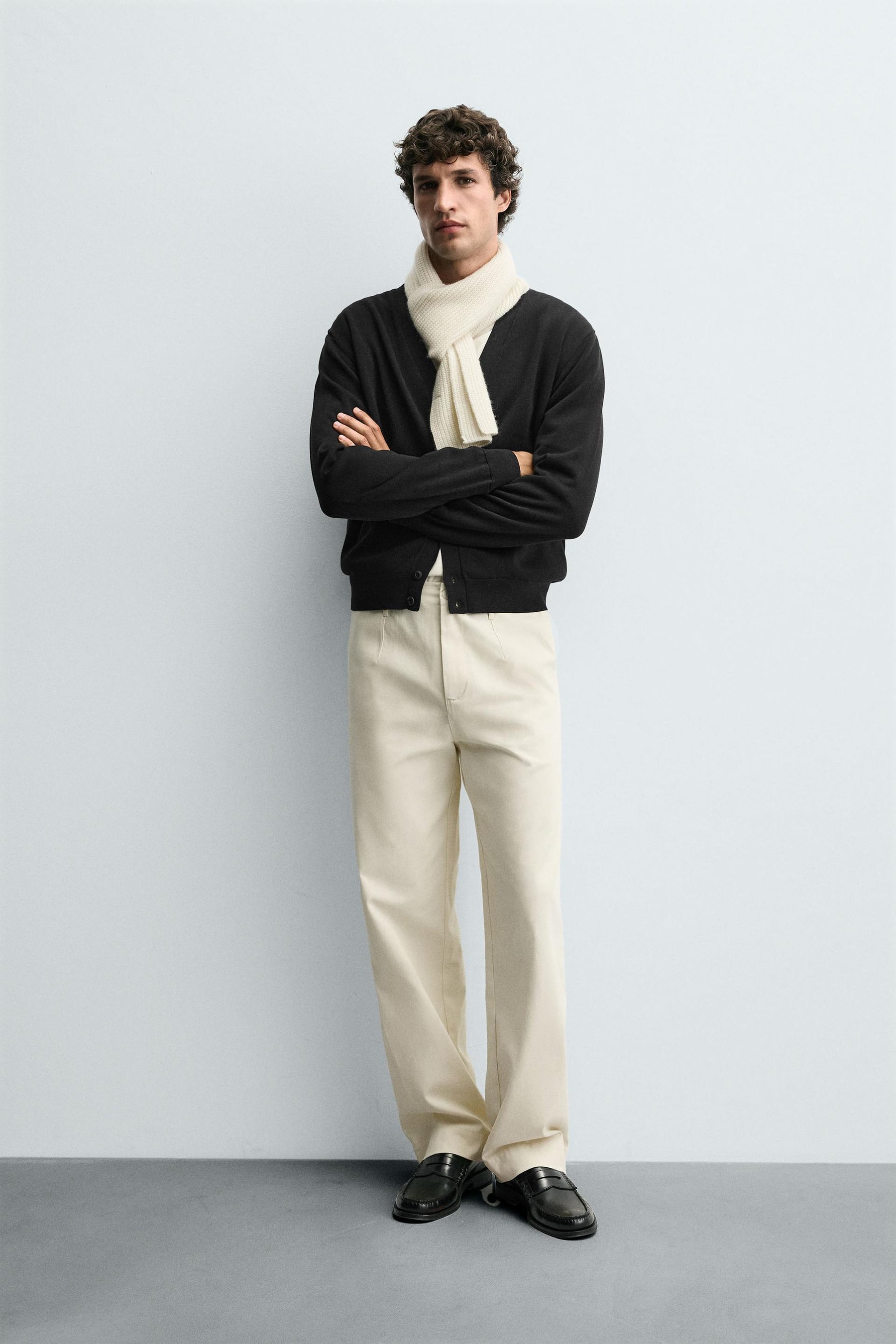 TWILL TEXTURED TROUSERS WITH BELT - Image 1