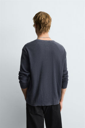 WASHED GRANDAD COLLAR JUMPER - Image 3