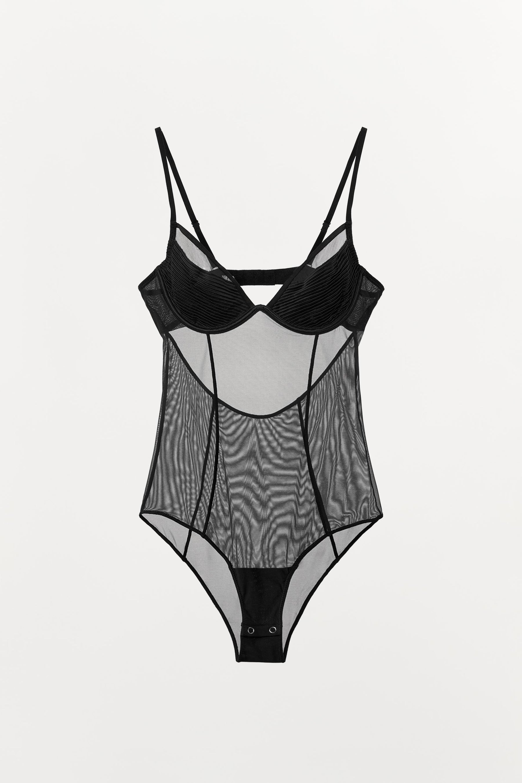 PLEATED SEMI-SHEER BODYSUIT