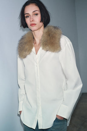 Poplin Shirt with Fur