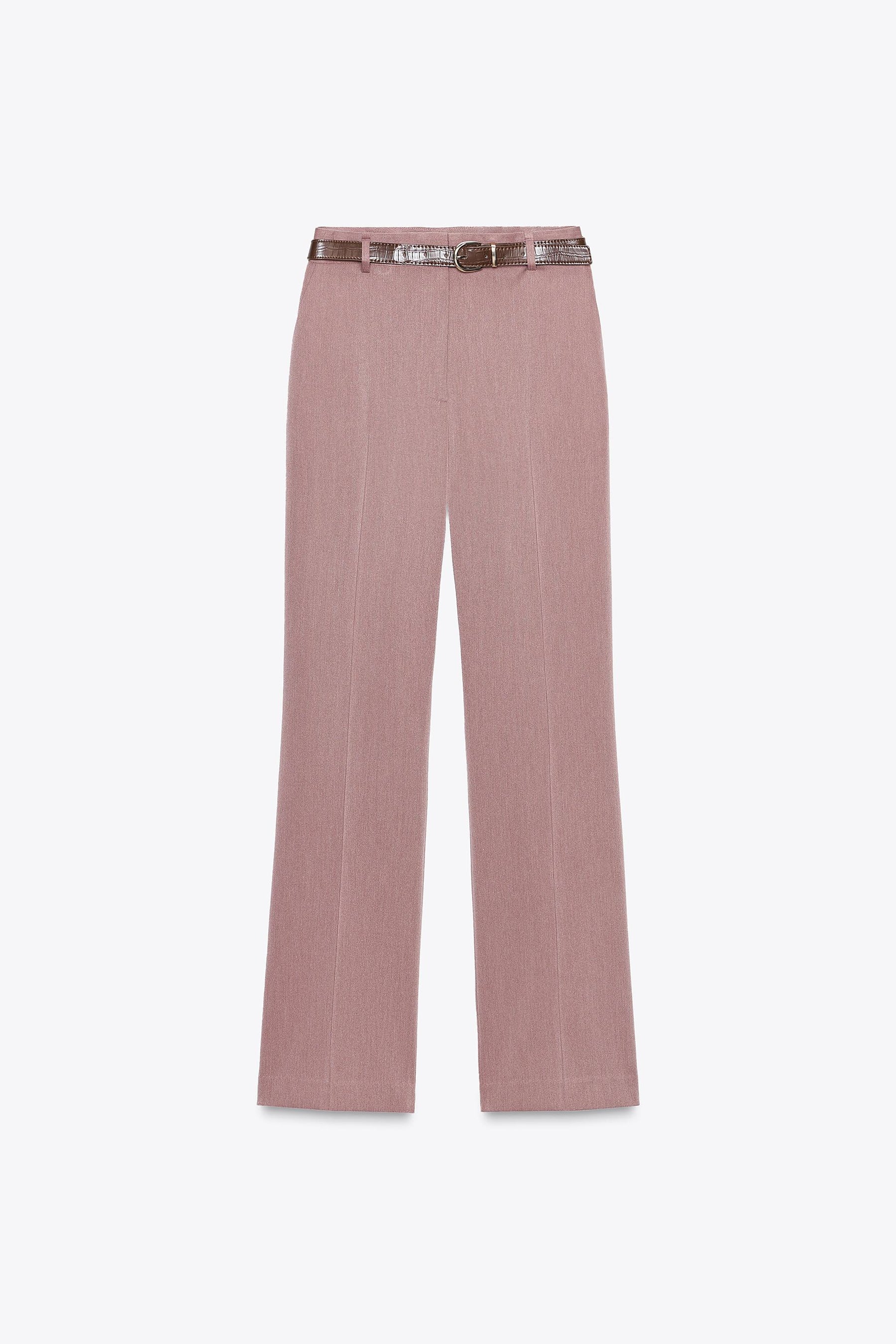 Straight-leg trousers with belt.