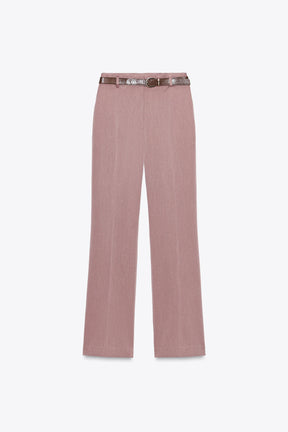 Straight-leg trousers with belt.