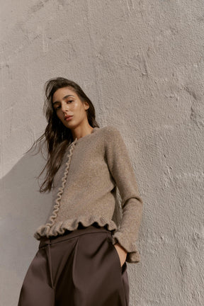 Ruffle Trim Knit Cardigan