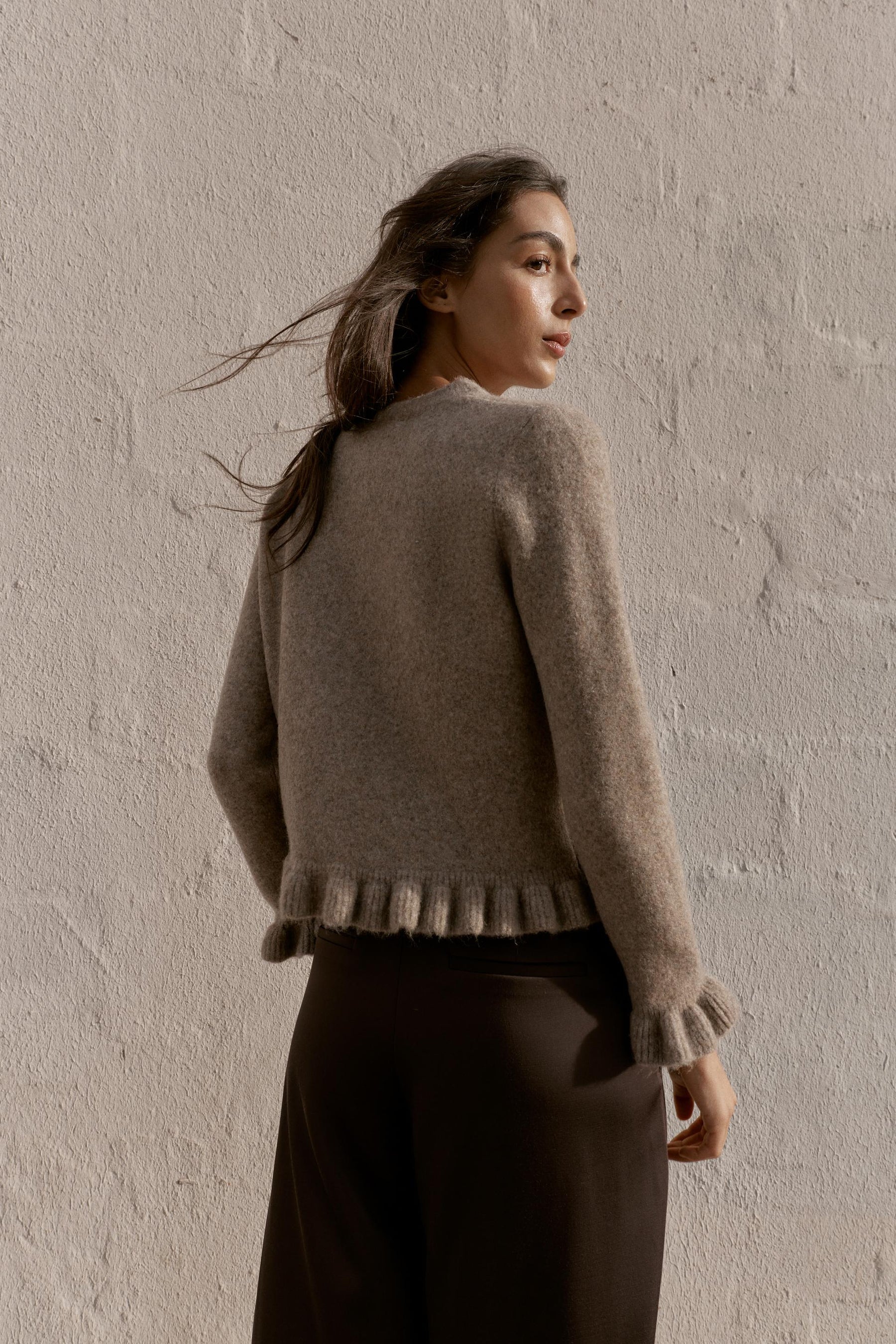 Ruffle Trim Knit Cardigan