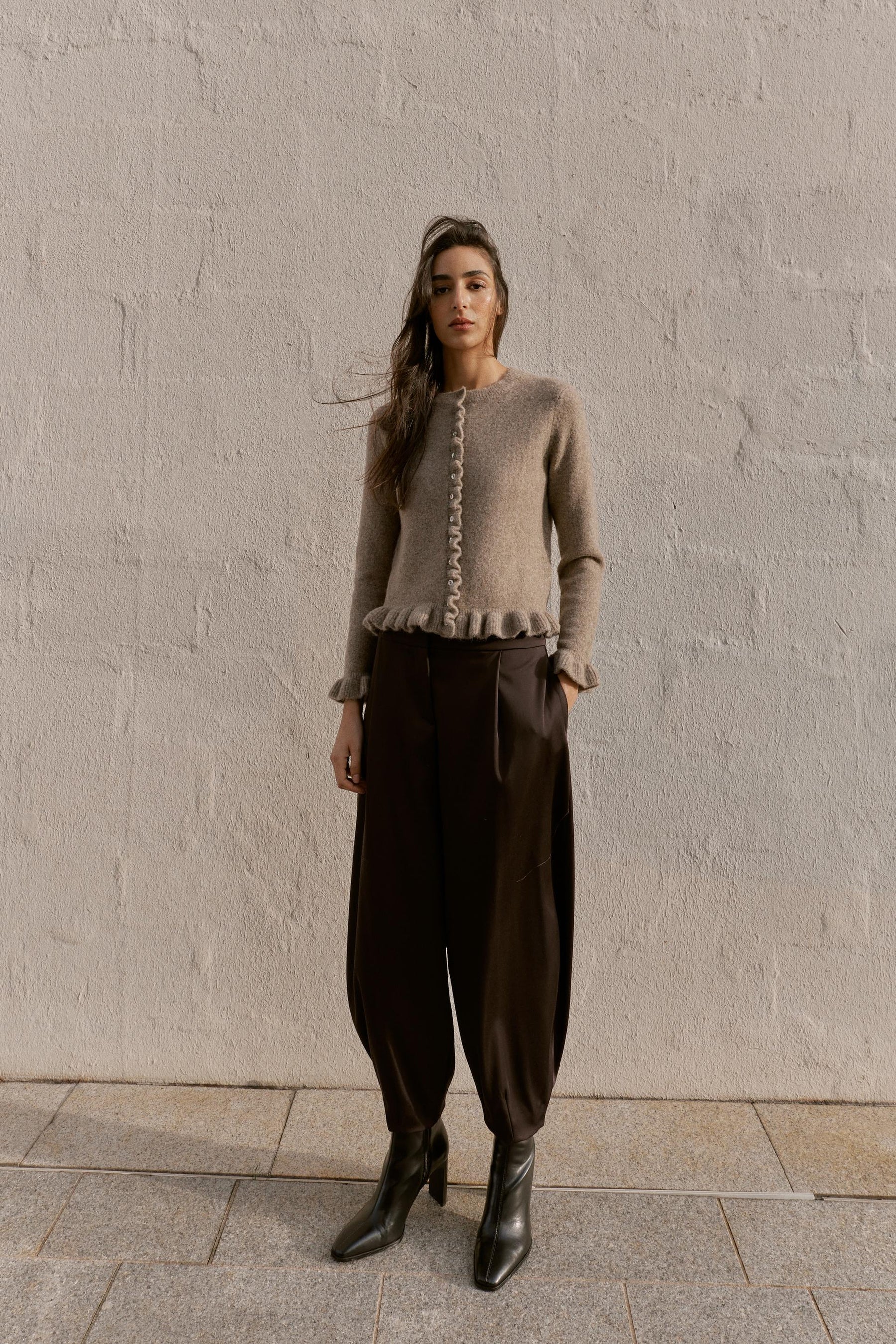 Ruffle Trim Knit Cardigan