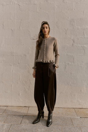 Ruffle Trim Knit Cardigan