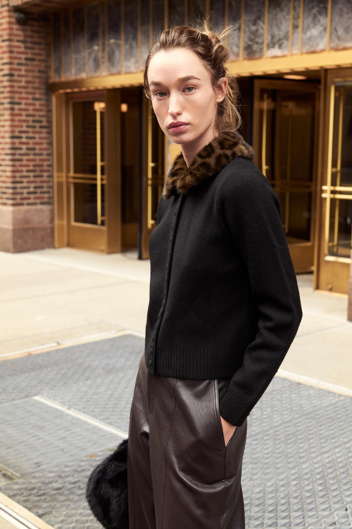 Faux Fur Collar Cardigan