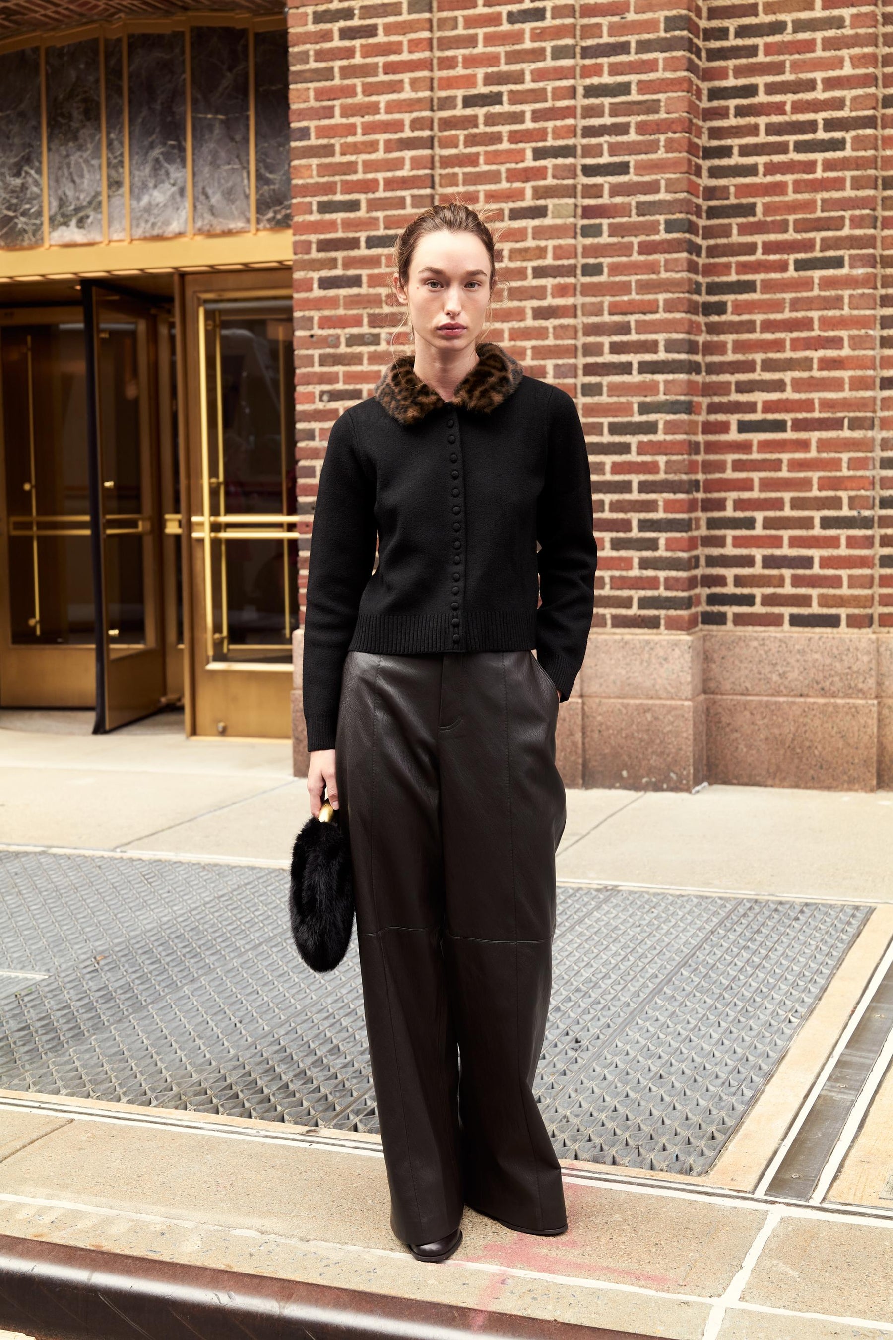 Faux Fur Collar Cardigan