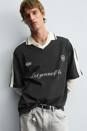 RETRO FOOTBALL PRINT POLO SHIRT - Image 5