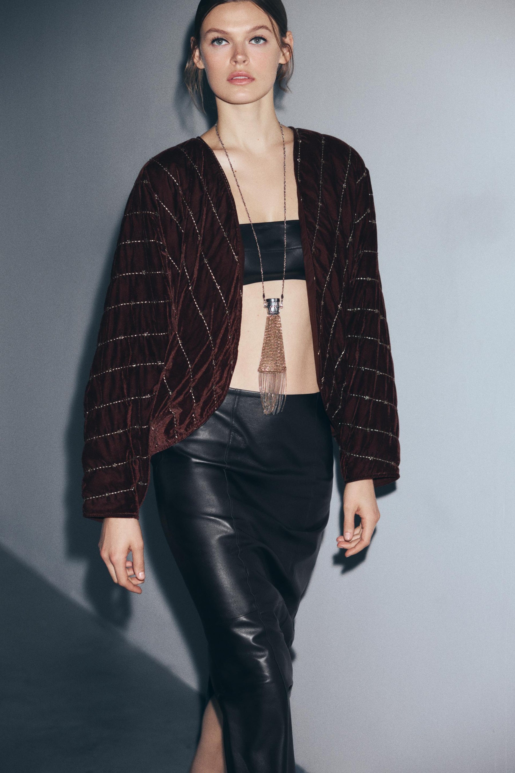 QUILTED VELVET KIMONO WITH BEADS - Image 2