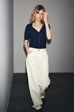 100% EXTRA FINE WOOL SHORT SLEEVE CARDIGAN - Image 6