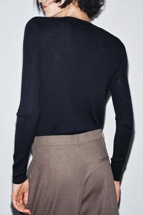 100% WOOL RIBBED CARDIGAN - Image 2