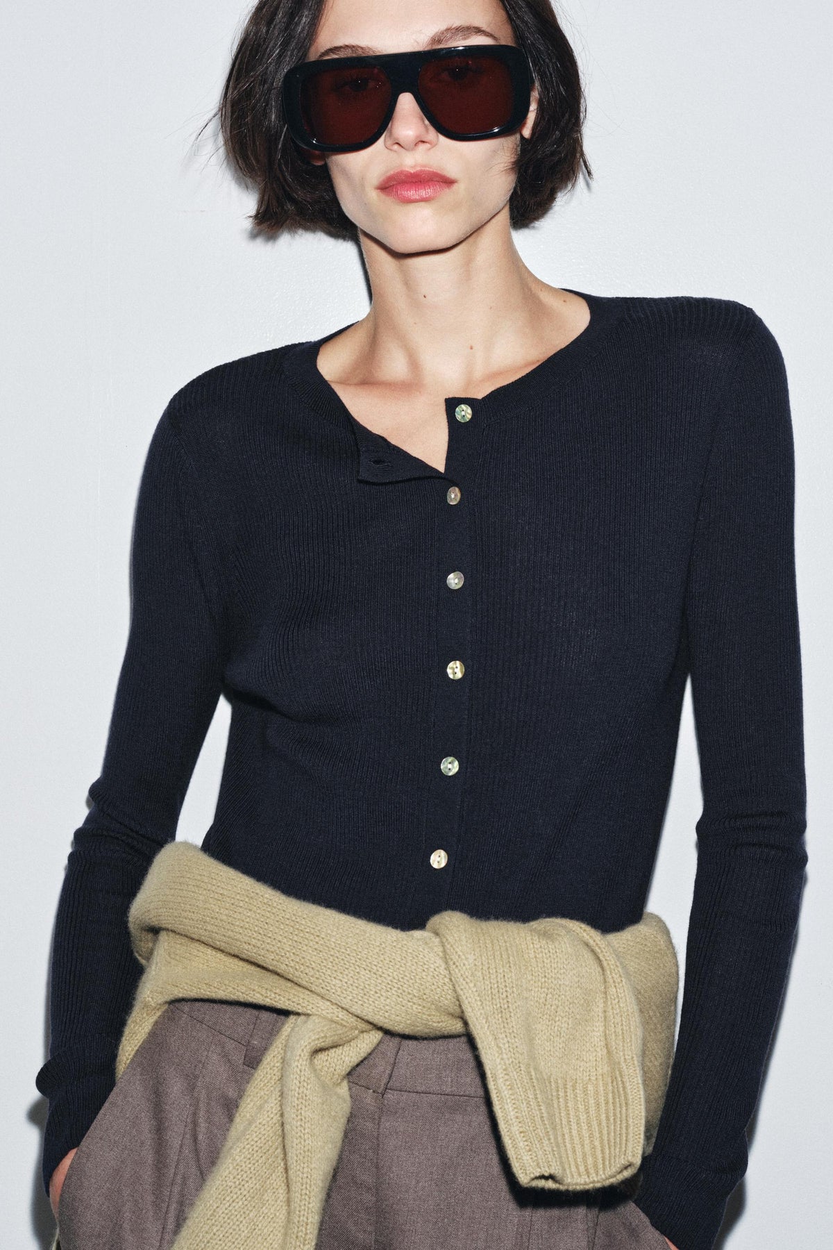 100% WOOL RIBBED CARDIGAN - Image 1