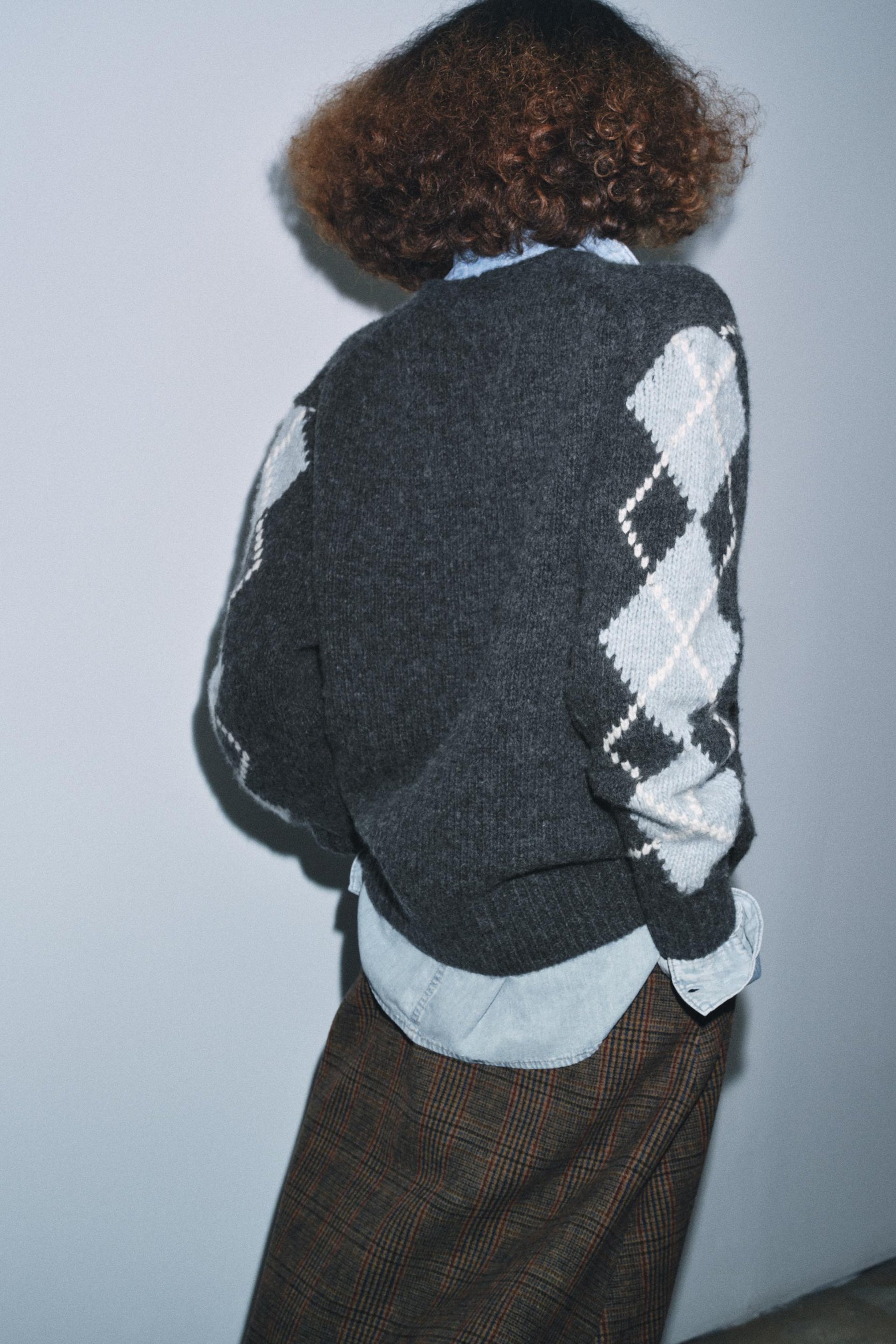 WOOL ARGYLE CARDIGAN