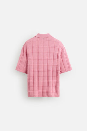CHECKERED JACQUARD KNIT POLO SHIRT - Image 7