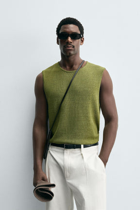 LINEN BLEND KNIT VEST - Image 2