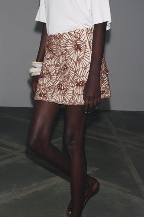 Floral Embroidery Mini Skirt