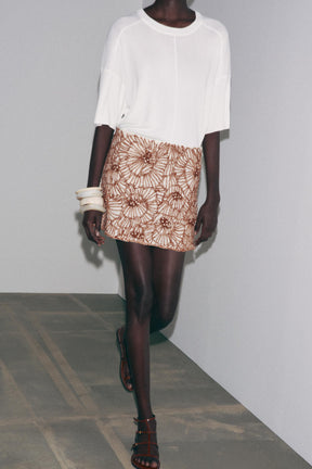 Floral Embroidery Mini Skirt