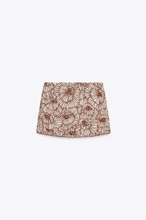 Floral Embroidery Mini Skirt