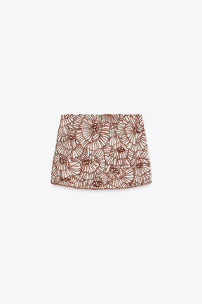 Floral Embroidery Mini Skirt
