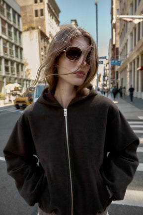 HOODED ELASTIC-HEM JACKET