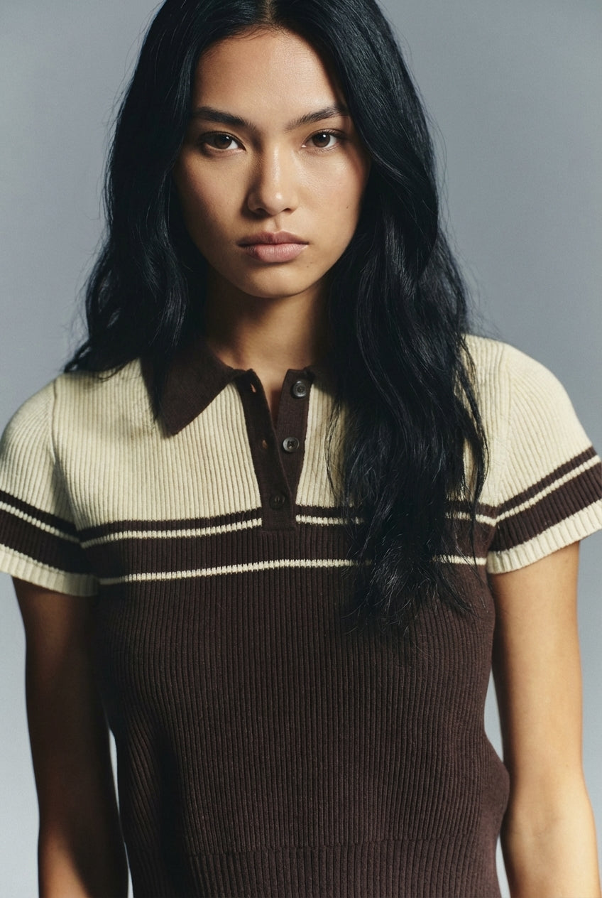 Rib Knit Polo Shirt