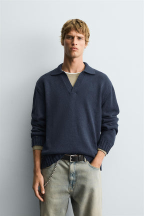 DISTRESSED KNIT POLO SHIRT - Image 2