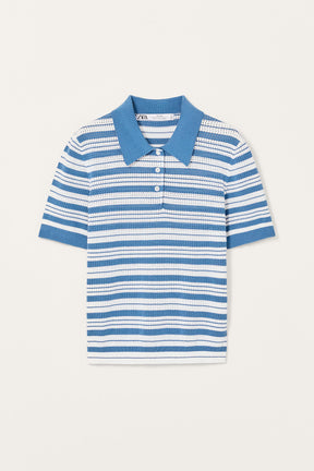 Striped Knit Polo Shirt