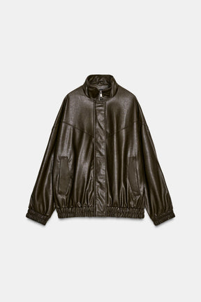 Faux Leather Bomber Jacket
