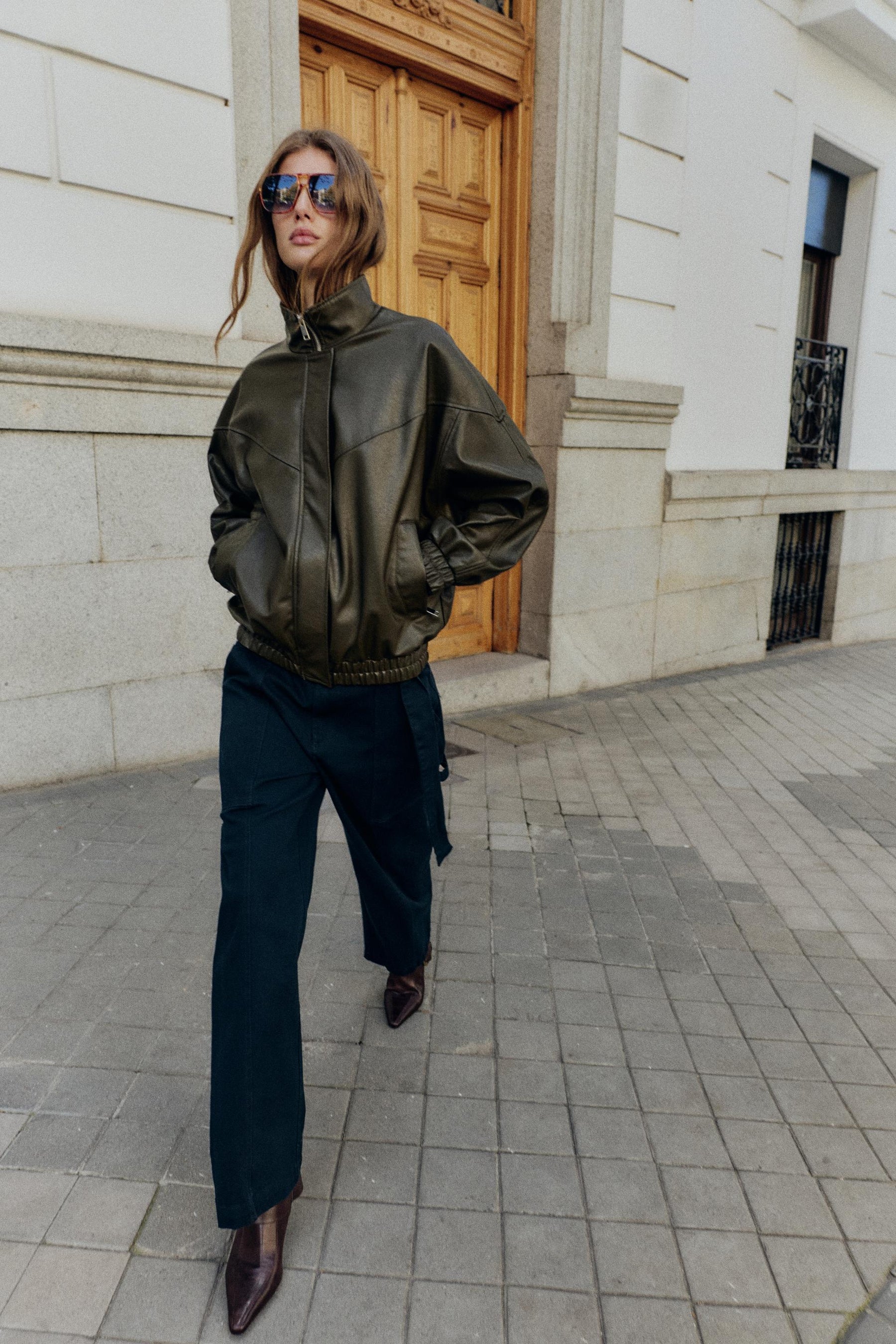 Faux Leather Bomber Jacket