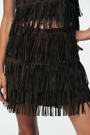 FRINGED SUEDE SKIRT