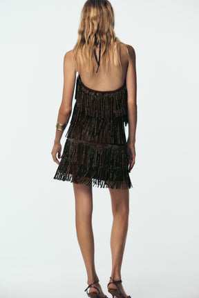 FRINGED SUEDE SKIRT