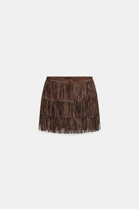 FRINGED SUEDE SKIRT