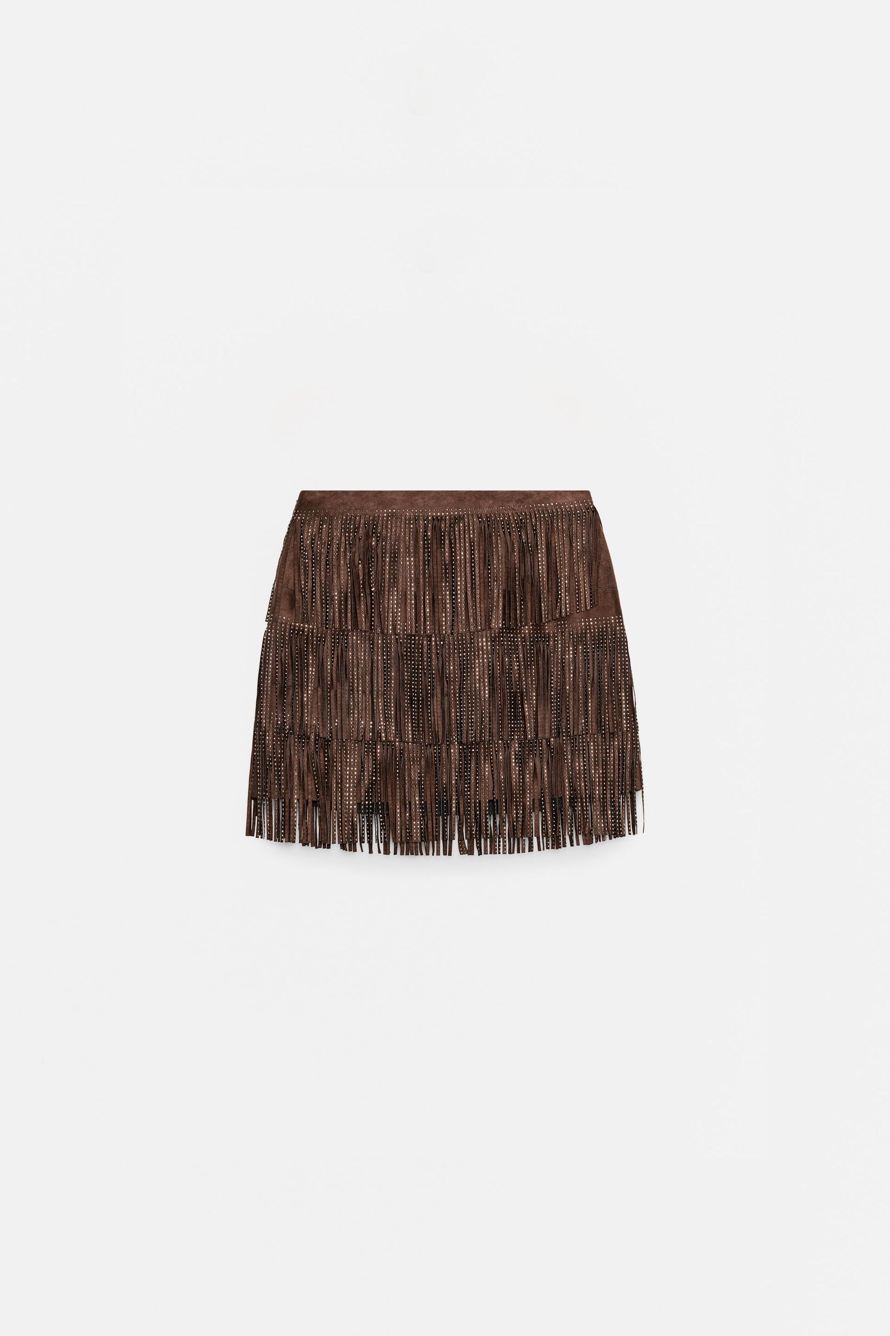 FRINGED SUEDE SKIRT