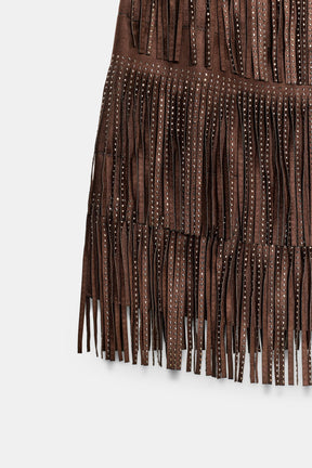FRINGED SUEDE SKIRT