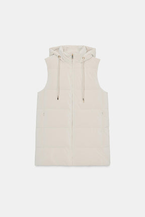 LONG QUILTED GILET WITH HOOD - Image 7