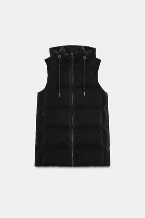 LONG QUILTED GILET WITH HOOD - Image 7