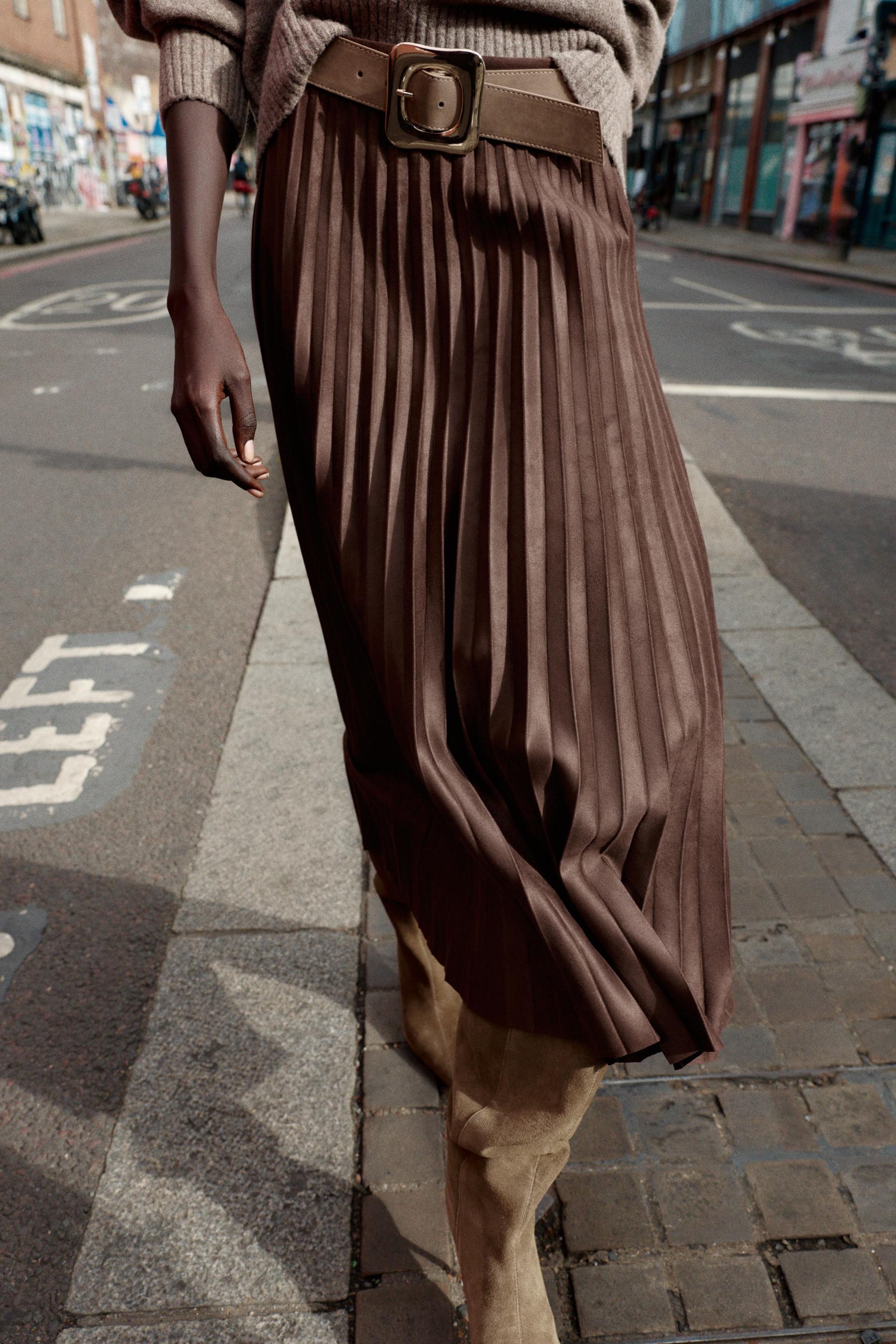 Pleated Midi Faux Suede