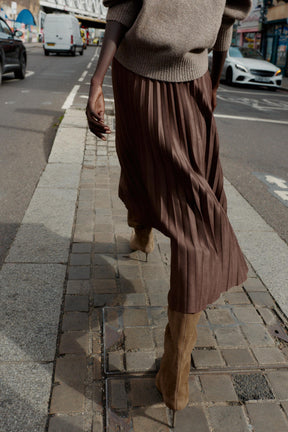 Pleated Midi Faux Suede