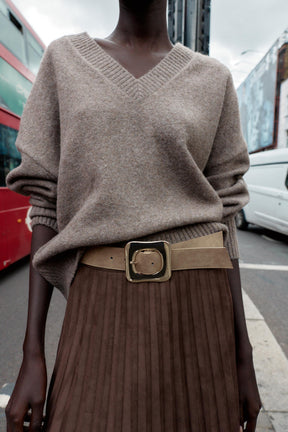 Pleated Midi Faux Suede