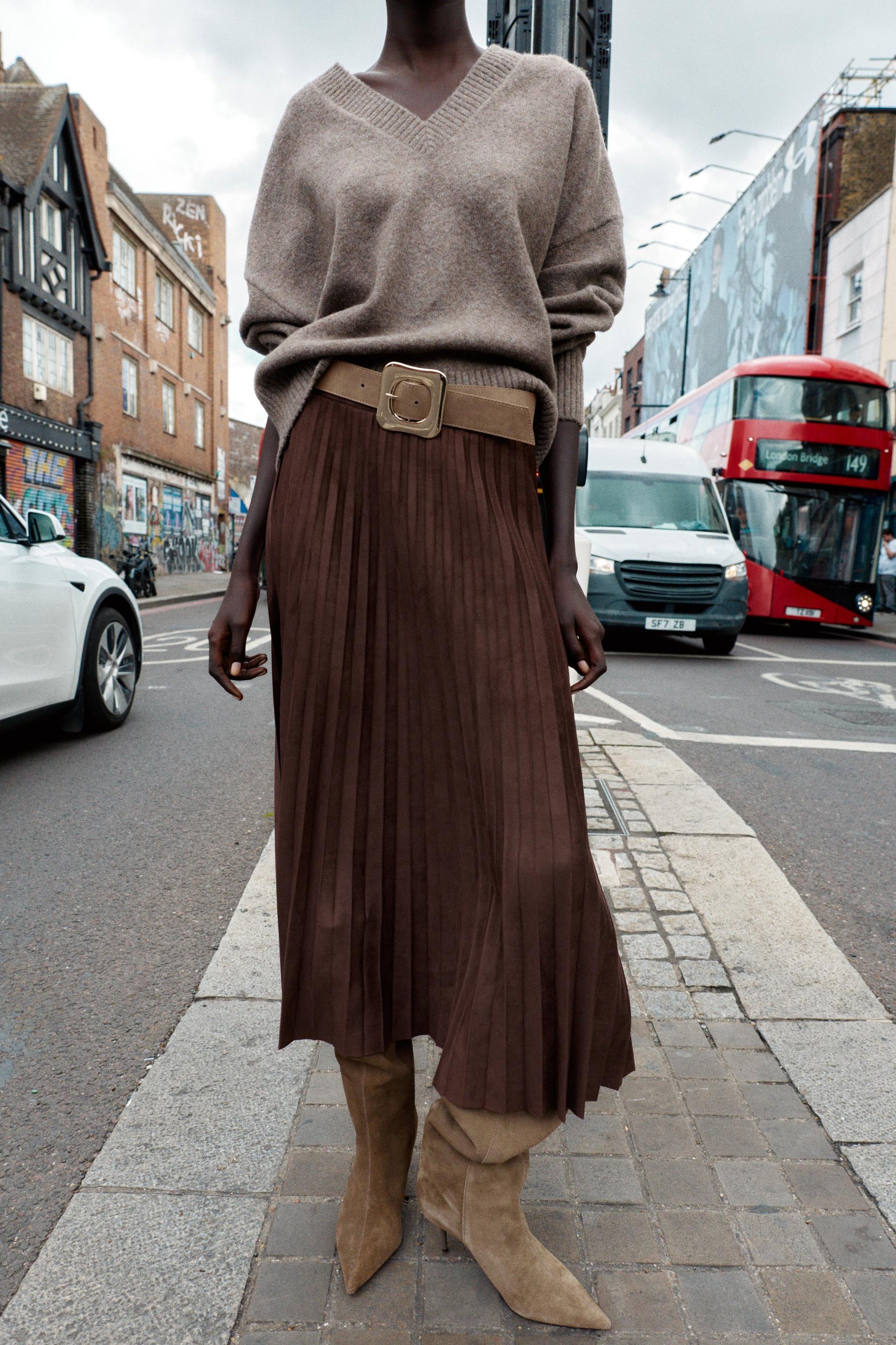 Pleated Midi Faux Suede