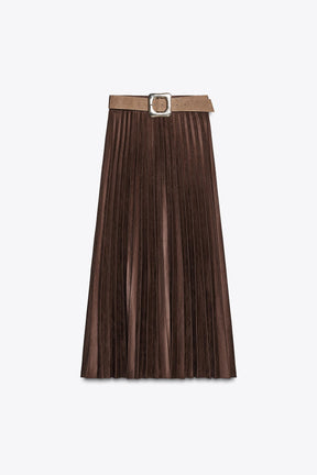 Pleated Midi Faux Suede