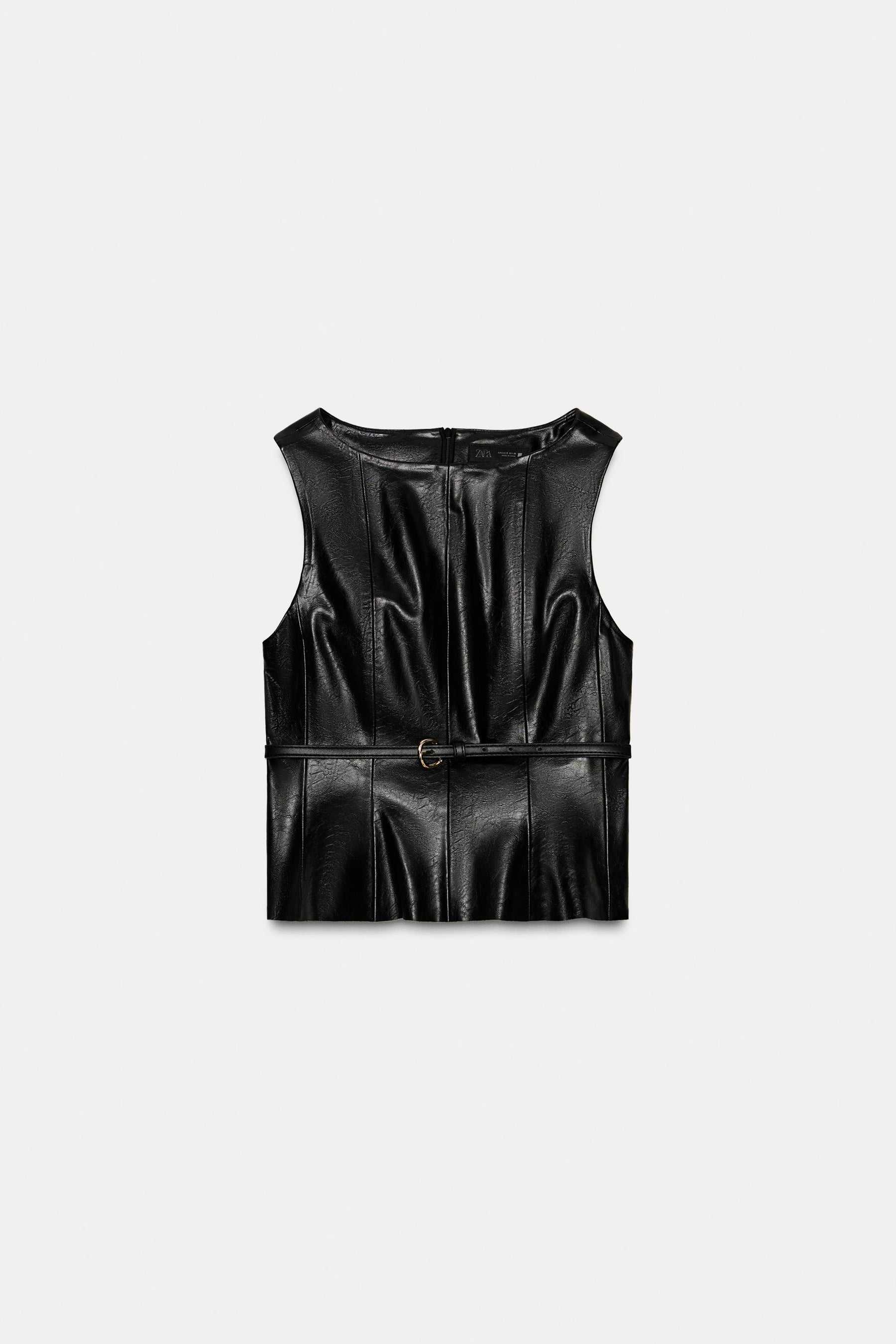 Belted Faux Leather Top