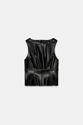 Belted Faux Leather Top