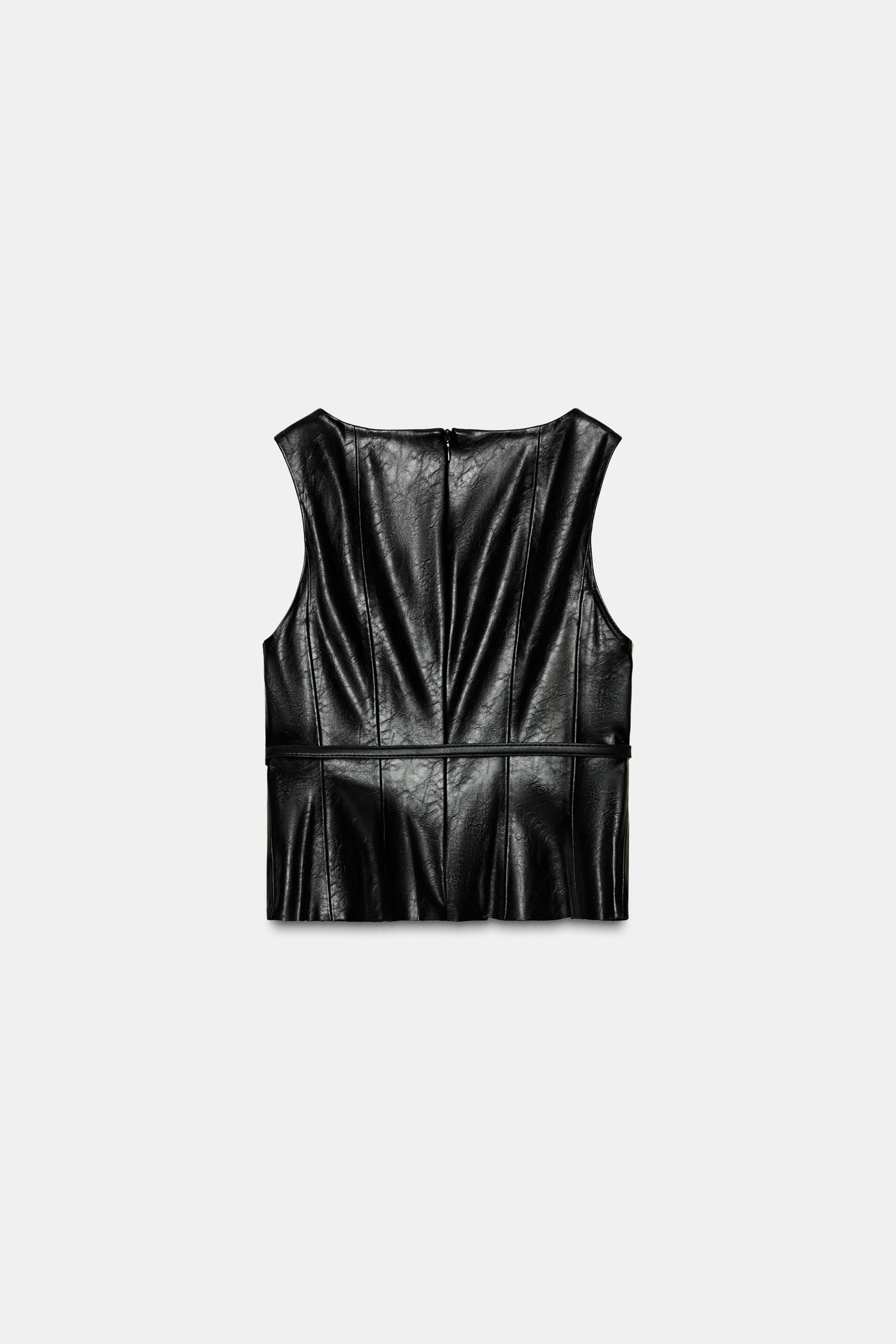 Belted Faux Leather Top