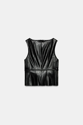 Belted Faux Leather Top