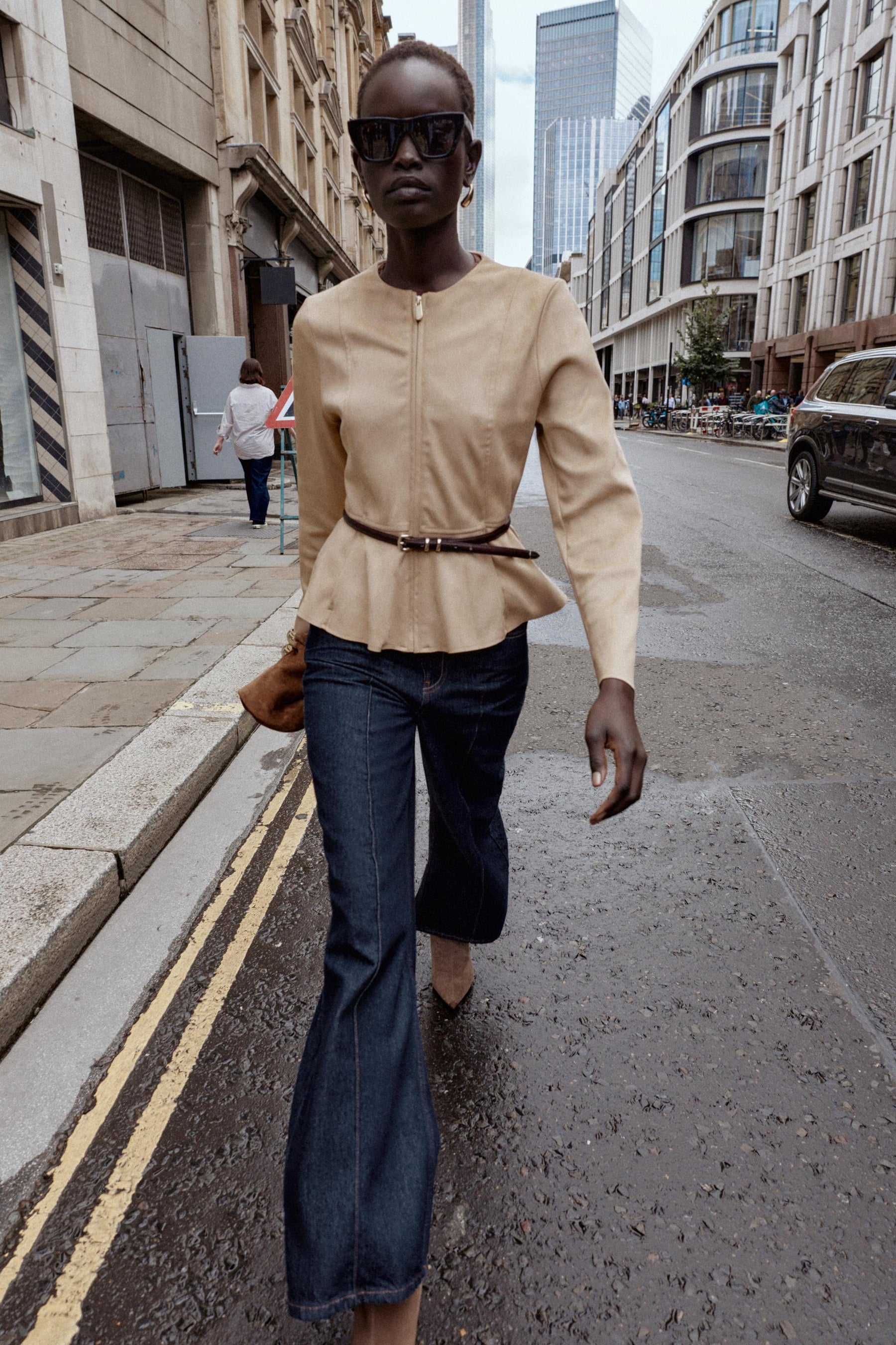 SUEDE EFFECT PEPLUM JACKET WITH BELT - Image 2