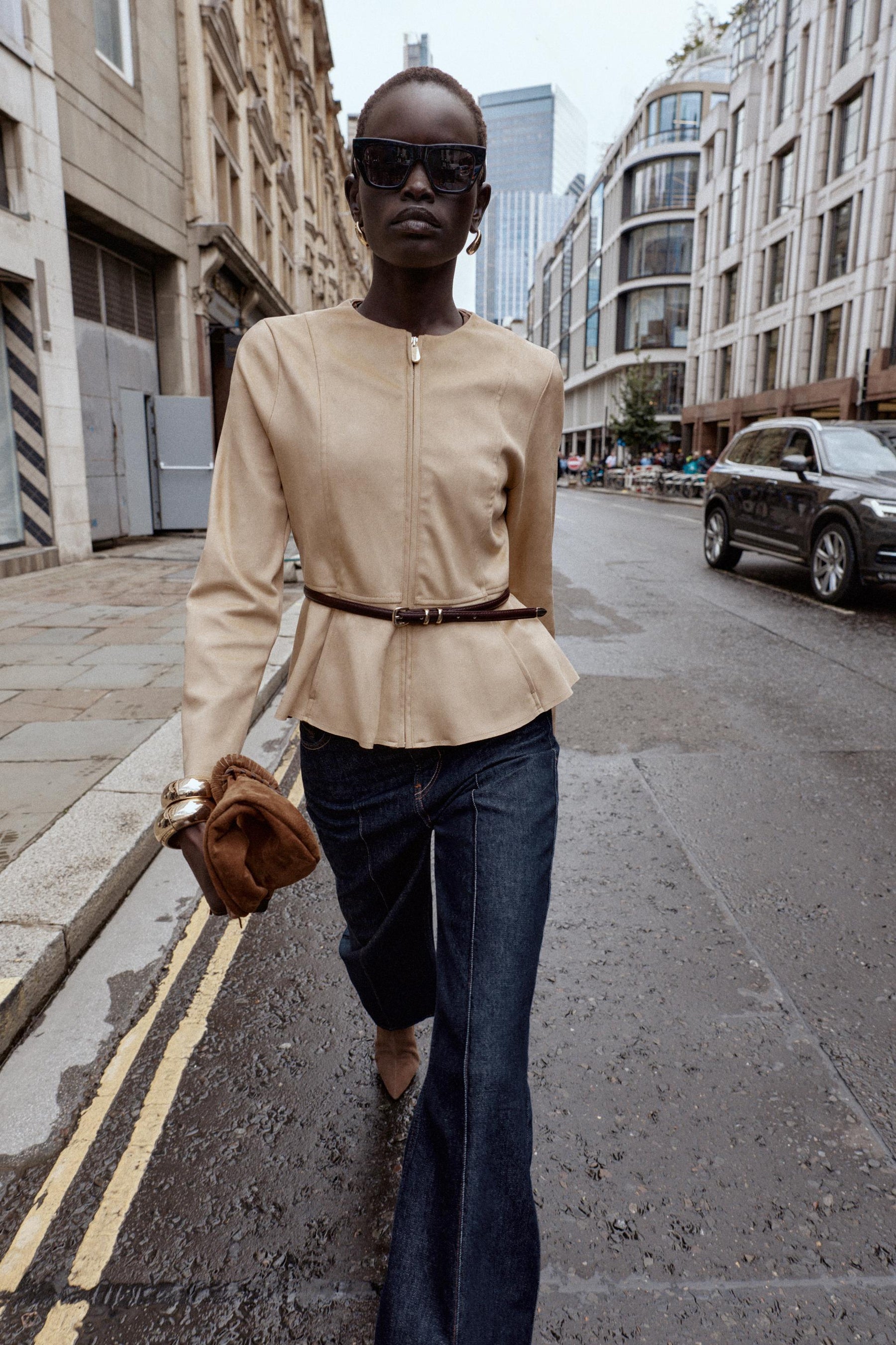 SUEDE EFFECT PEPLUM JACKET WITH BELT - Image 3