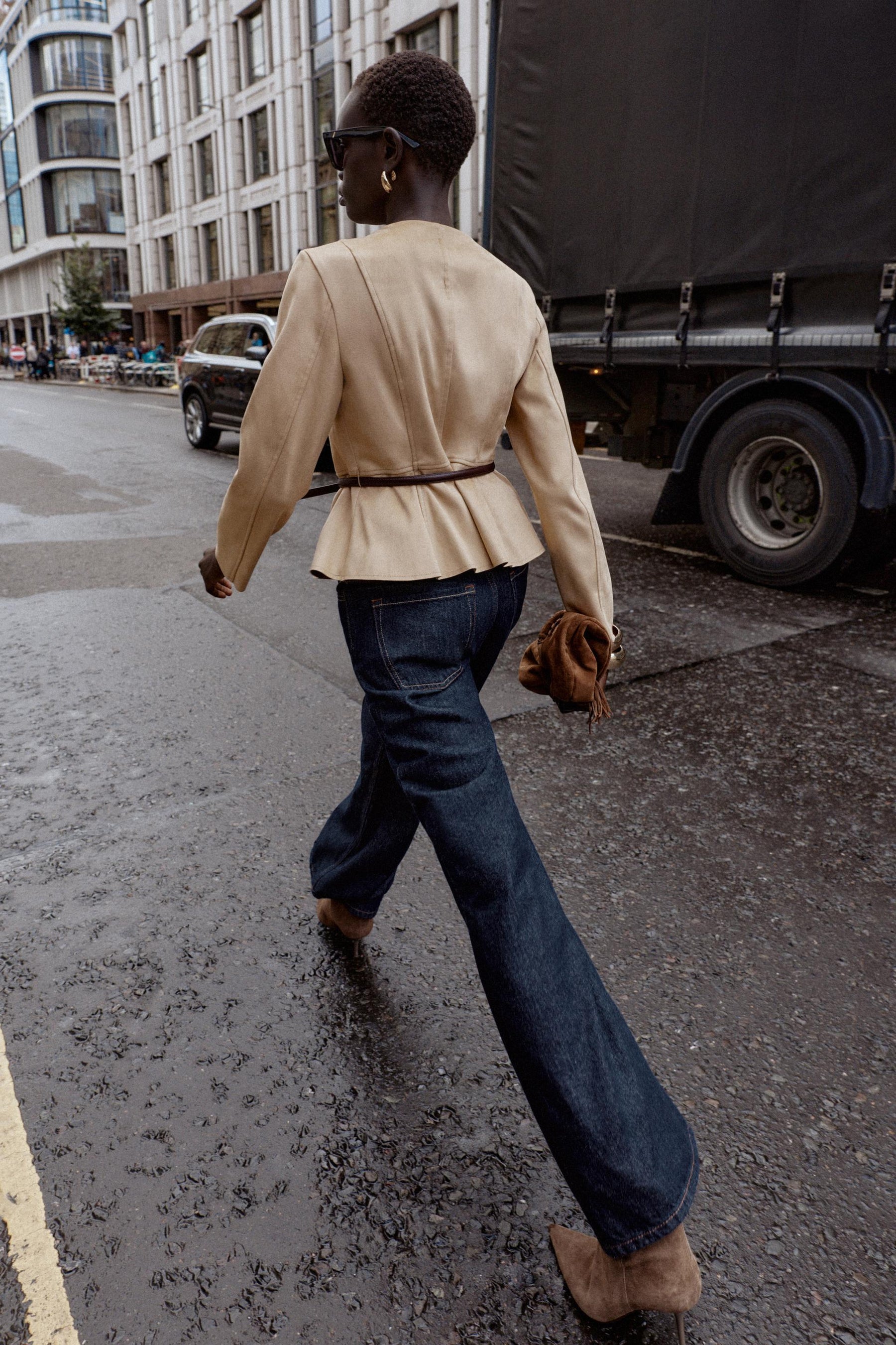 SUEDE EFFECT PEPLUM JACKET WITH BELT - Image 4